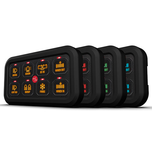 Roadpower In-car Auxiliary 8 Way Switch Panel  4 x Programmable Display Colours DUAL PANEL COMPATIBLE