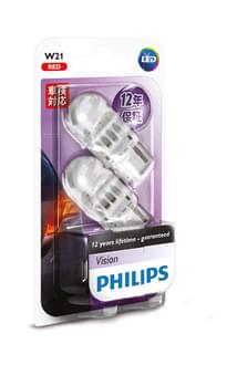 Philips LED Globe 12V W21 Red Stop Light
