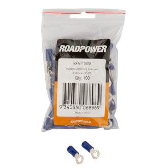 Roadpower Insulated Ring Crimp Terminal Blue 4.0mm Eye Qty 100