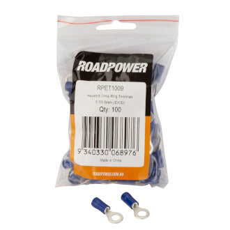 Roadpower Insulated Ring Crimp Terminal Blue 5.0mm Eye Qty 100