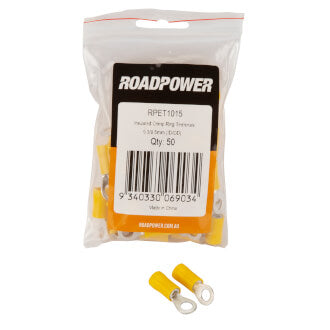 Roadpower Insulated Ring Crimp Terminal Yellow 5.0mm Eye Qty 50