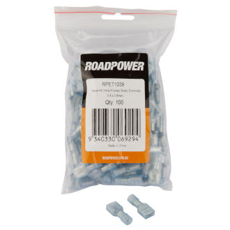 Roadpower Fully Insulated Blade Crimp Terminal Female Clear Blue 6.4 x 0.8mm Qty 100